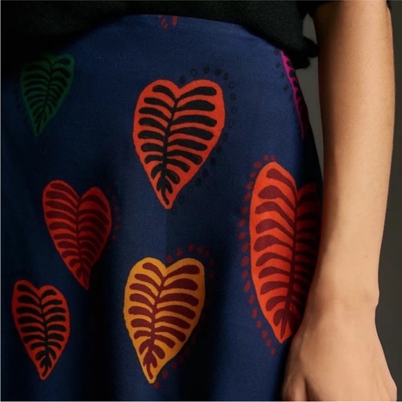 Farm Rio Anthropologie viscose Slip Midi Skirt Hearts Leaves - Picture 2 of 16